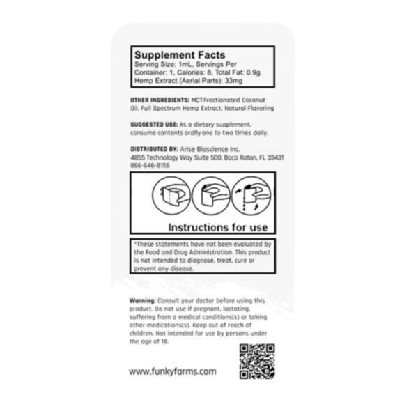 Funky Farms CBD Daily Dose Alaskan Ice Tincture 33MG 1mL Info