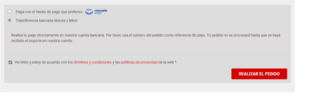 Paso 2. Eleccion de pagar con Transferencia bancaria y bitso