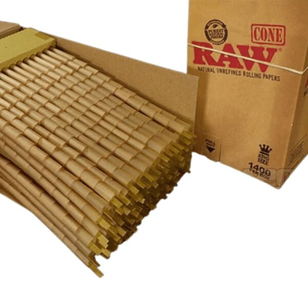 RAW KING SIZE 109MM UNBLEACHED PRE ROLLED CONES 1400 BOX Open box