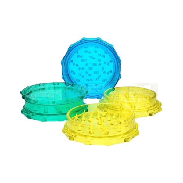 2 PIECE 70MM ASSORTED LIGHT PLASTIC GRINDERS 100 per BOX Al azar