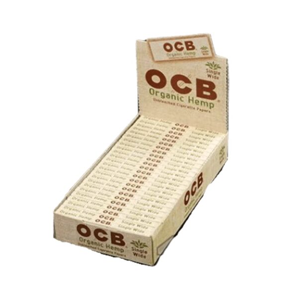 OCB SINGLE WIDE SIZE ORGANIC HEMP ROLLING PAPERS 24 PER BOX Front page