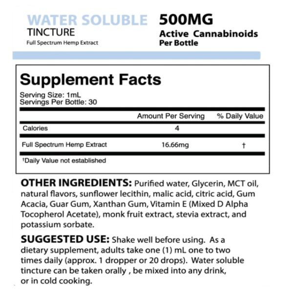 Original Hemp Water Soluble Tincture 500MG Informacion